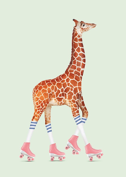 Rollerskating Giraffe Poster - Giraffe on roller skates - desenio.eu